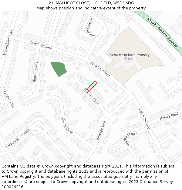 21, MALLICOT CLOSE, LICHFIELD, WS13 6DG: Location map and indicative extent of plot