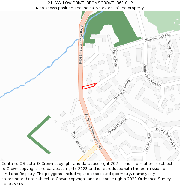 21, MALLOW DRIVE, BROMSGROVE, B61 0UP: Location map and indicative extent of plot