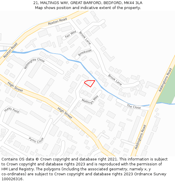 21, MALTINGS WAY, GREAT BARFORD, BEDFORD, MK44 3LA: Location map and indicative extent of plot