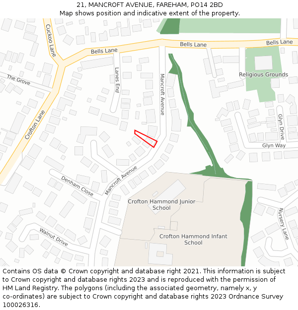 21, MANCROFT AVENUE, FAREHAM, PO14 2BD: Location map and indicative extent of plot