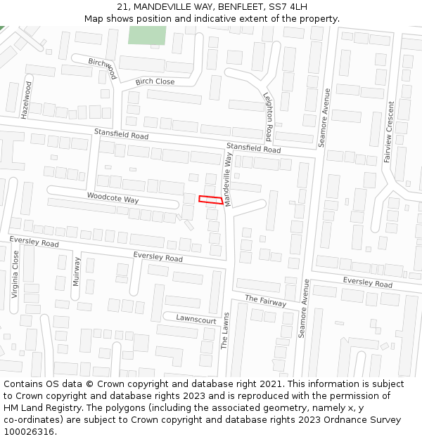 21, MANDEVILLE WAY, BENFLEET, SS7 4LH: Location map and indicative extent of plot