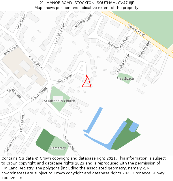 21, MANOR ROAD, STOCKTON, SOUTHAM, CV47 8JF: Location map and indicative extent of plot