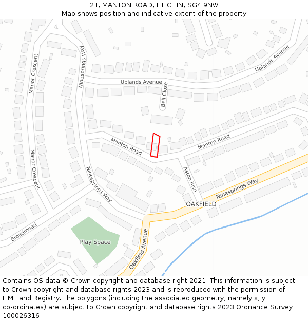 21, MANTON ROAD, HITCHIN, SG4 9NW: Location map and indicative extent of plot