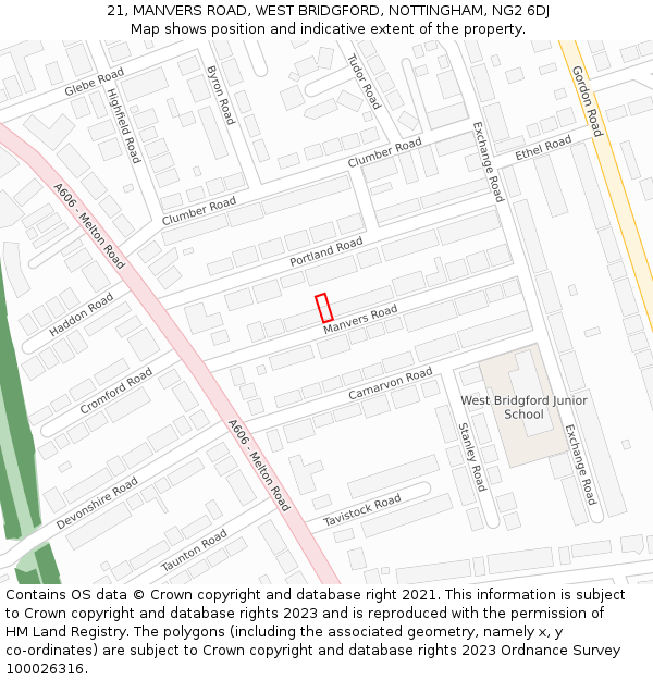 21, MANVERS ROAD, WEST BRIDGFORD, NOTTINGHAM, NG2 6DJ: Location map and indicative extent of plot