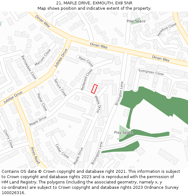 21, MAPLE DRIVE, EXMOUTH, EX8 5NR: Location map and indicative extent of plot