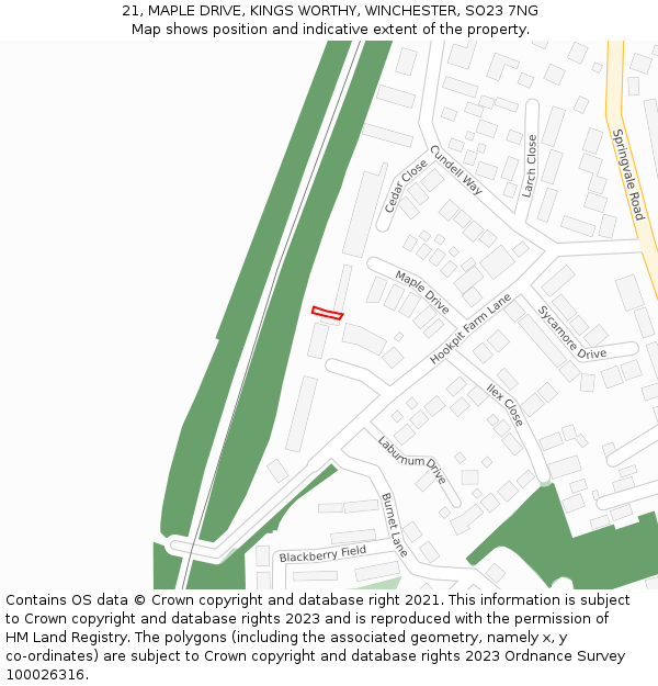 21, MAPLE DRIVE, KINGS WORTHY, WINCHESTER, SO23 7NG: Location map and indicative extent of plot