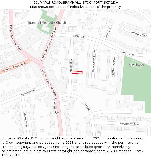 21, MAPLE ROAD, BRAMHALL, STOCKPORT, SK7 2DH: Location map and indicative extent of plot