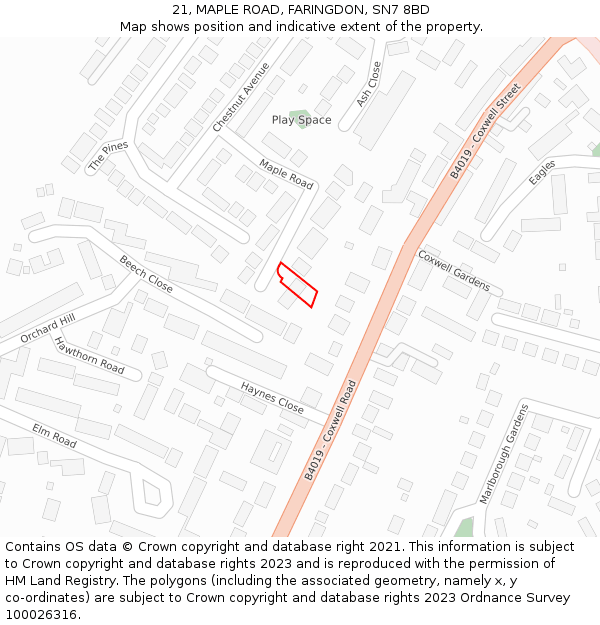 21, MAPLE ROAD, FARINGDON, SN7 8BD: Location map and indicative extent of plot