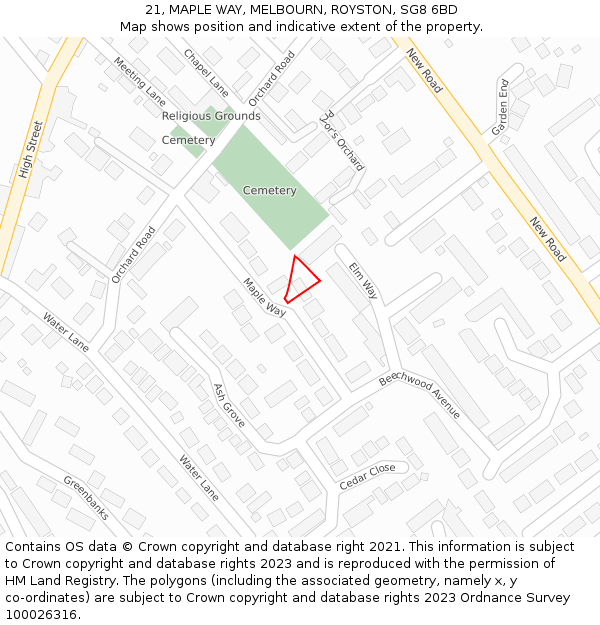 21, MAPLE WAY, MELBOURN, ROYSTON, SG8 6BD: Location map and indicative extent of plot