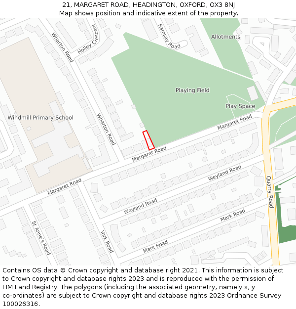 21, MARGARET ROAD, HEADINGTON, OXFORD, OX3 8NJ: Location map and indicative extent of plot