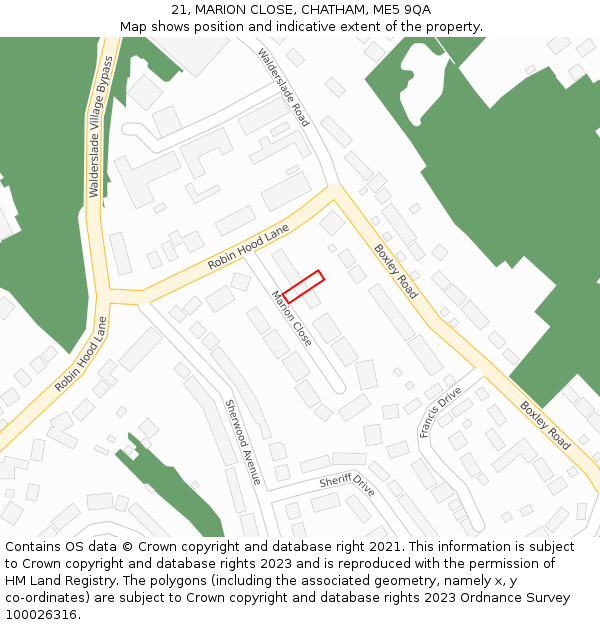21, MARION CLOSE, CHATHAM, ME5 9QA: Location map and indicative extent of plot
