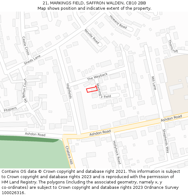 21, MARKINGS FIELD, SAFFRON WALDEN, CB10 2BB: Location map and indicative extent of plot