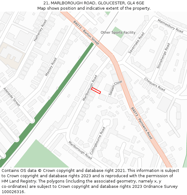 21, MARLBOROUGH ROAD, GLOUCESTER, GL4 6GE: Location map and indicative extent of plot