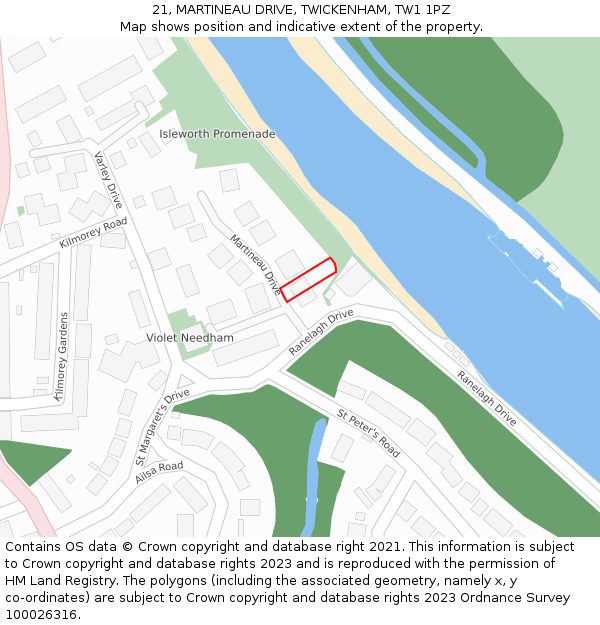 21, MARTINEAU DRIVE, TWICKENHAM, TW1 1PZ: Location map and indicative extent of plot