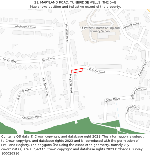 21, MARYLAND ROAD, TUNBRIDGE WELLS, TN2 5HE: Location map and indicative extent of plot