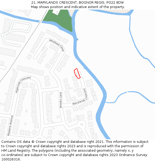 21, MARYLANDS CRESCENT, BOGNOR REGIS, PO22 8DW: Location map and indicative extent of plot