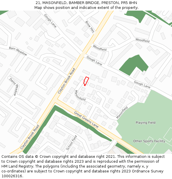 21, MASONFIELD, BAMBER BRIDGE, PRESTON, PR5 8HN: Location map and indicative extent of plot