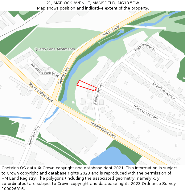 21, MATLOCK AVENUE, MANSFIELD, NG18 5DW: Location map and indicative extent of plot