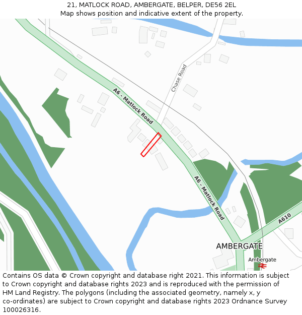 21, MATLOCK ROAD, AMBERGATE, BELPER, DE56 2EL: Location map and indicative extent of plot