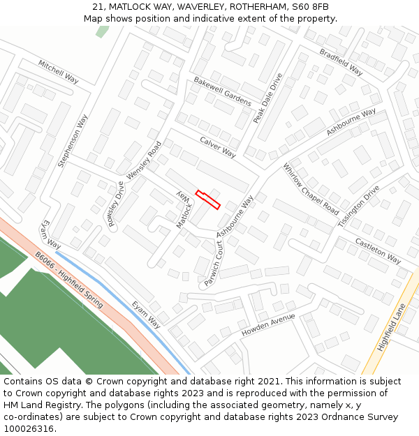 21, MATLOCK WAY, WAVERLEY, ROTHERHAM, S60 8FB: Location map and indicative extent of plot