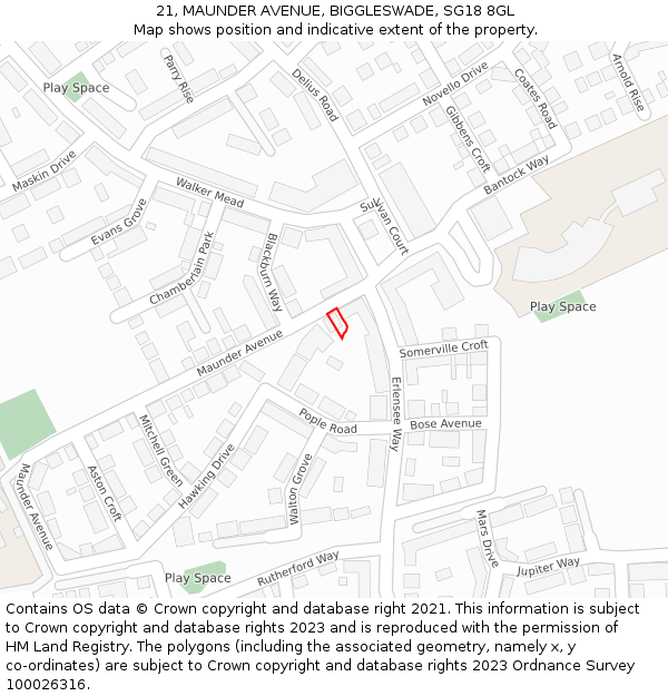 21, MAUNDER AVENUE, BIGGLESWADE, SG18 8GL: Location map and indicative extent of plot