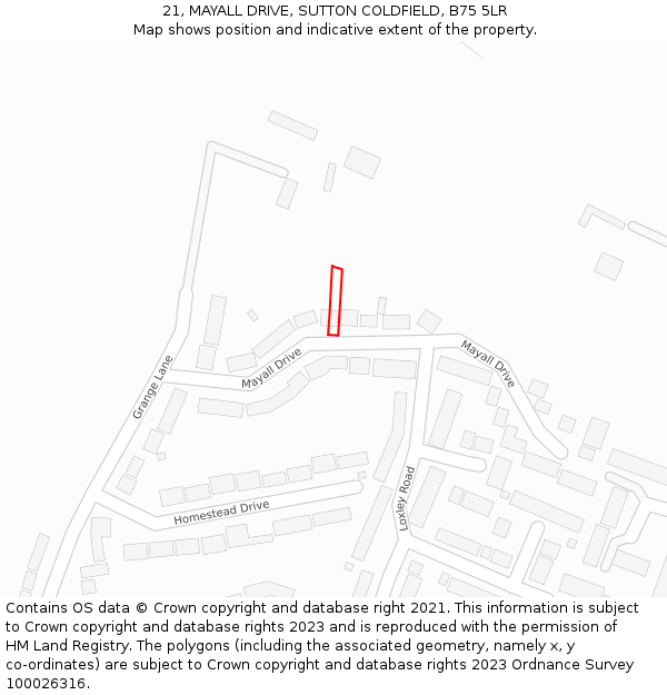 21, MAYALL DRIVE, SUTTON COLDFIELD, B75 5LR: Location map and indicative extent of plot