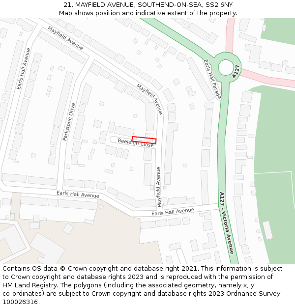 21, MAYFIELD AVENUE, SOUTHEND-ON-SEA, SS2 6NY: Location map and indicative extent of plot