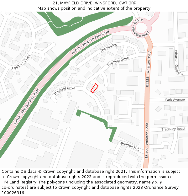 21, MAYFIELD DRIVE, WINSFORD, CW7 3RP: Location map and indicative extent of plot