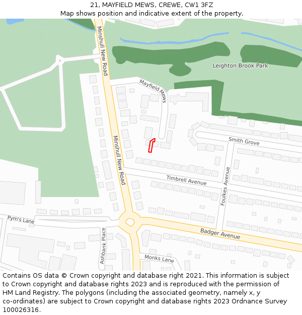 21, MAYFIELD MEWS, CREWE, CW1 3FZ: Location map and indicative extent of plot