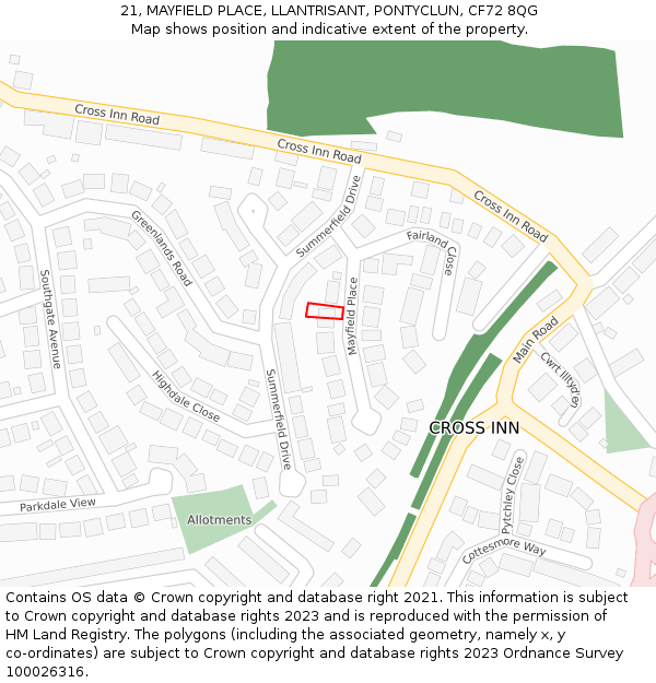 21, MAYFIELD PLACE, LLANTRISANT, PONTYCLUN, CF72 8QG: Location map and indicative extent of plot