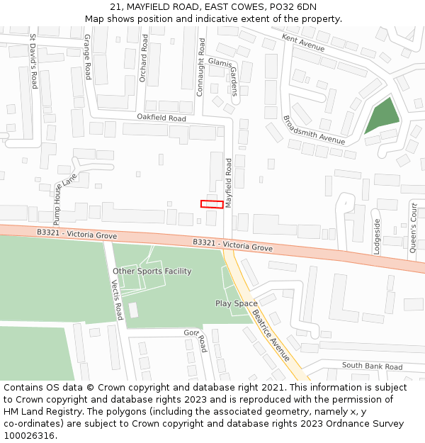 21, MAYFIELD ROAD, EAST COWES, PO32 6DN: Location map and indicative extent of plot