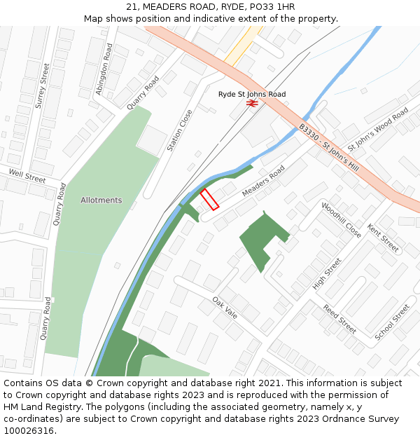 21, MEADERS ROAD, RYDE, PO33 1HR: Location map and indicative extent of plot