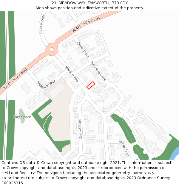 21, MEADOW WAY, TAMWORTH, B79 0DY: Location map and indicative extent of plot
