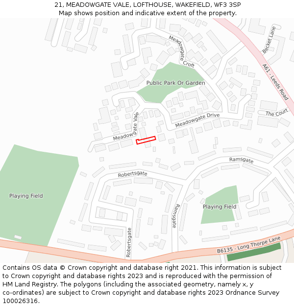 21, MEADOWGATE VALE, LOFTHOUSE, WAKEFIELD, WF3 3SP: Location map and indicative extent of plot