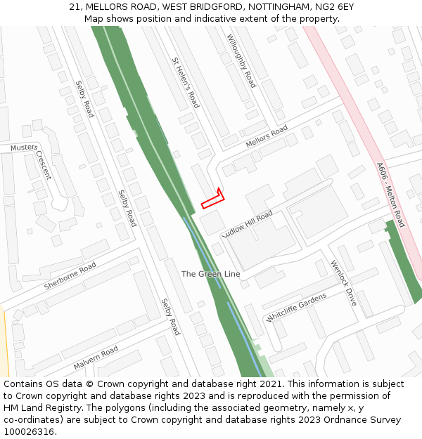 21, MELLORS ROAD, WEST BRIDGFORD, NOTTINGHAM, NG2 6EY: Location map and indicative extent of plot