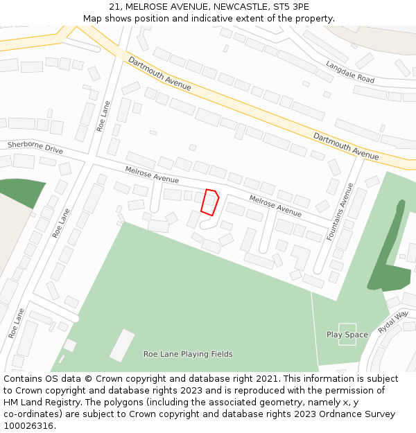 21, MELROSE AVENUE, NEWCASTLE, ST5 3PE: Location map and indicative extent of plot