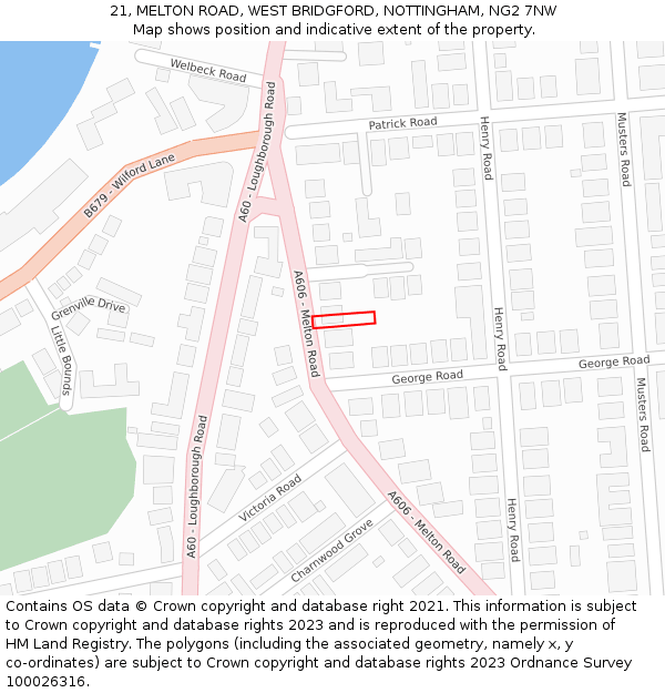 21, MELTON ROAD, WEST BRIDGFORD, NOTTINGHAM, NG2 7NW: Location map and indicative extent of plot