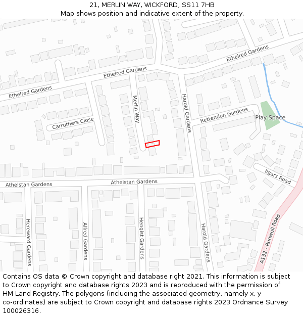 21, MERLIN WAY, WICKFORD, SS11 7HB: Location map and indicative extent of plot