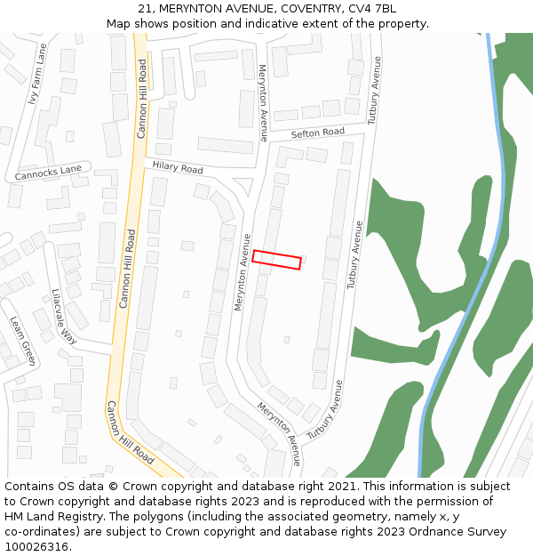 21, MERYNTON AVENUE, COVENTRY, CV4 7BL: Location map and indicative extent of plot