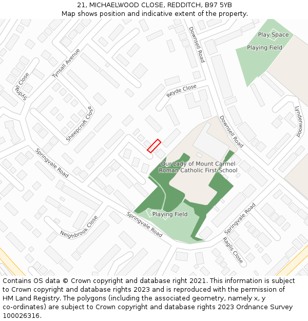 21, MICHAELWOOD CLOSE, REDDITCH, B97 5YB: Location map and indicative extent of plot