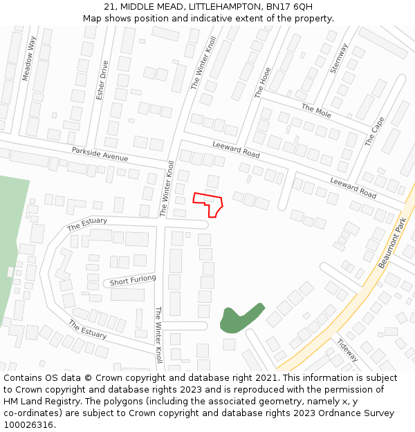 21, MIDDLE MEAD, LITTLEHAMPTON, BN17 6QH: Location map and indicative extent of plot