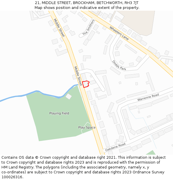 21, MIDDLE STREET, BROCKHAM, BETCHWORTH, RH3 7JT: Location map and indicative extent of plot