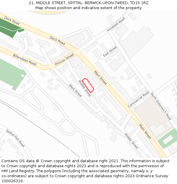 21, MIDDLE STREET, SPITTAL, BERWICK-UPON-TWEED, TD15 1RZ: Location map and indicative extent of plot