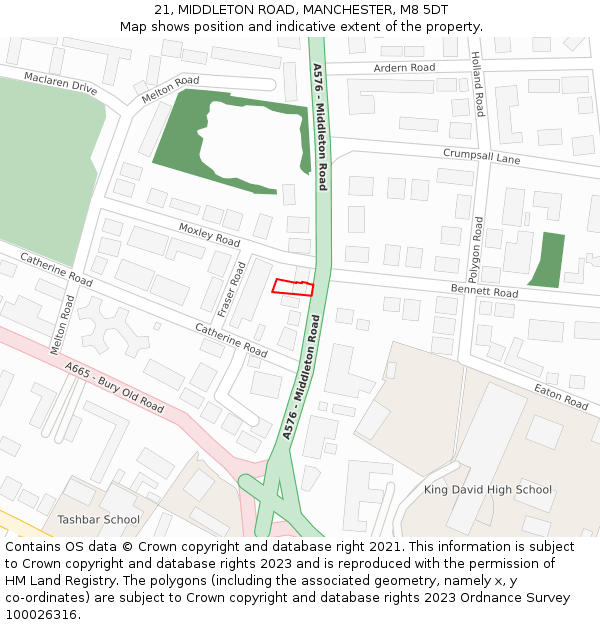 21, MIDDLETON ROAD, MANCHESTER, M8 5DT: Location map and indicative extent of plot