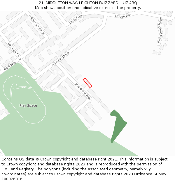 21, MIDDLETON WAY, LEIGHTON BUZZARD, LU7 4BQ: Location map and indicative extent of plot