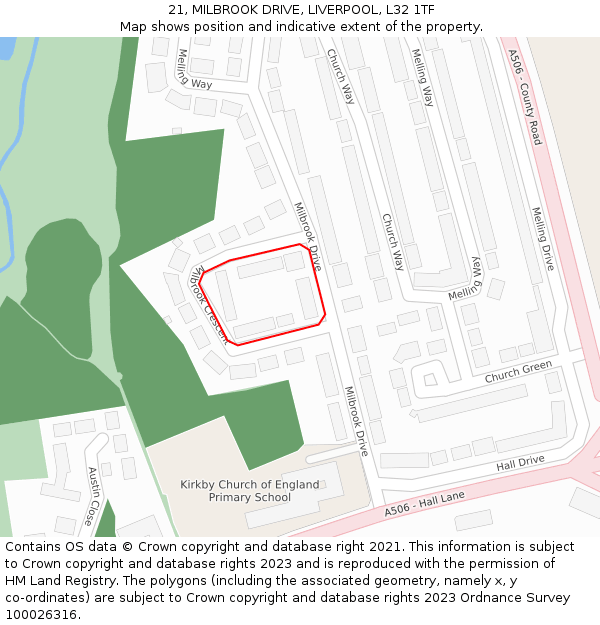 21, MILBROOK DRIVE, LIVERPOOL, L32 1TF: Location map and indicative extent of plot