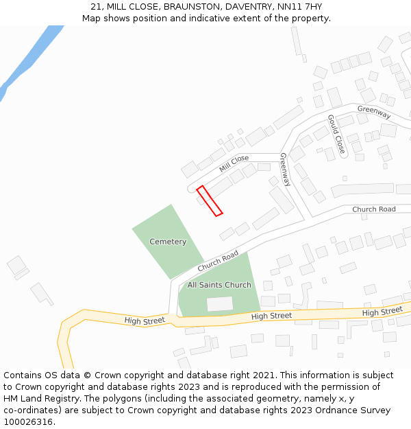 21, MILL CLOSE, BRAUNSTON, DAVENTRY, NN11 7HY: Location map and indicative extent of plot