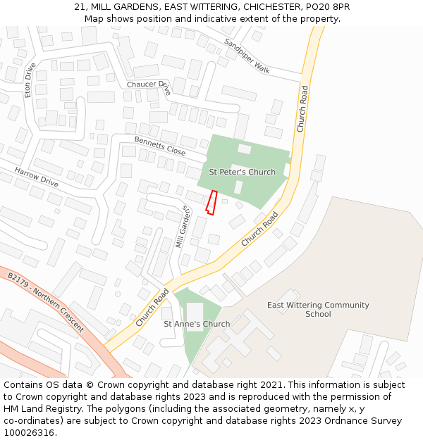 21, MILL GARDENS, EAST WITTERING, CHICHESTER, PO20 8PR: Location map and indicative extent of plot