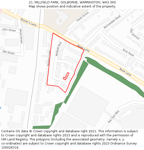 21, MILLFIELD PARK, GOLBORNE, WARRINGTON, WA3 3XS: Location map and indicative extent of plot