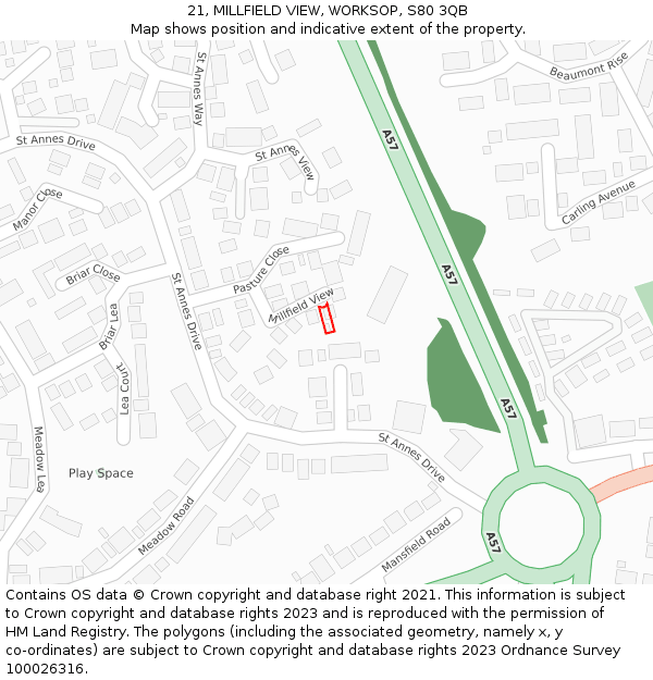 21, MILLFIELD VIEW, WORKSOP, S80 3QB: Location map and indicative extent of plot